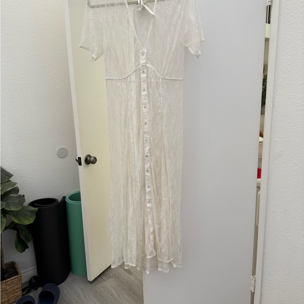 Anthropologie Cream Lace Maxi Dress